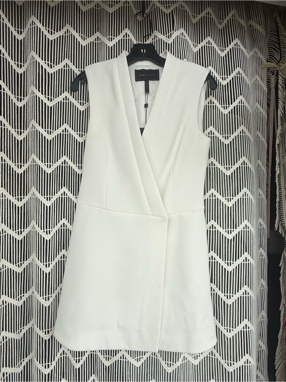 BCBGMaxAzria White Sleeveless Wrap-Front Mini Dress